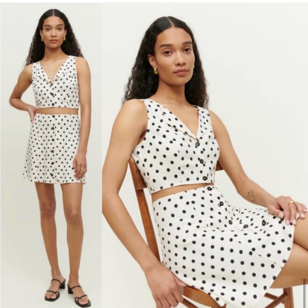 NWT Reformation Ember Two Piece in Portofino Ivory and Black Dot Print